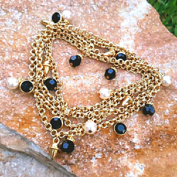 Vtg Swarovski Crystal Gold Charm Necklace Necklace - Picture 3 of 6